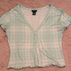 Rue21 Light Green Plaid Button-Down Top